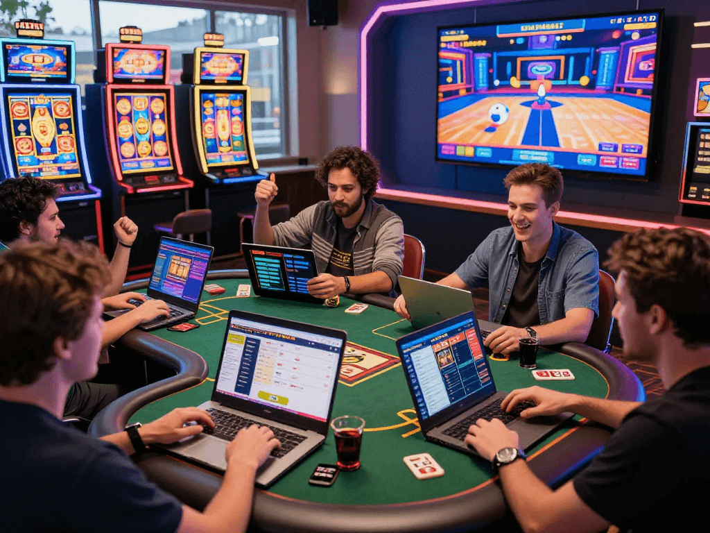 Players engaging with gambleonline at a vibrant digital casino interface, showcasing exciting games and sports betting.