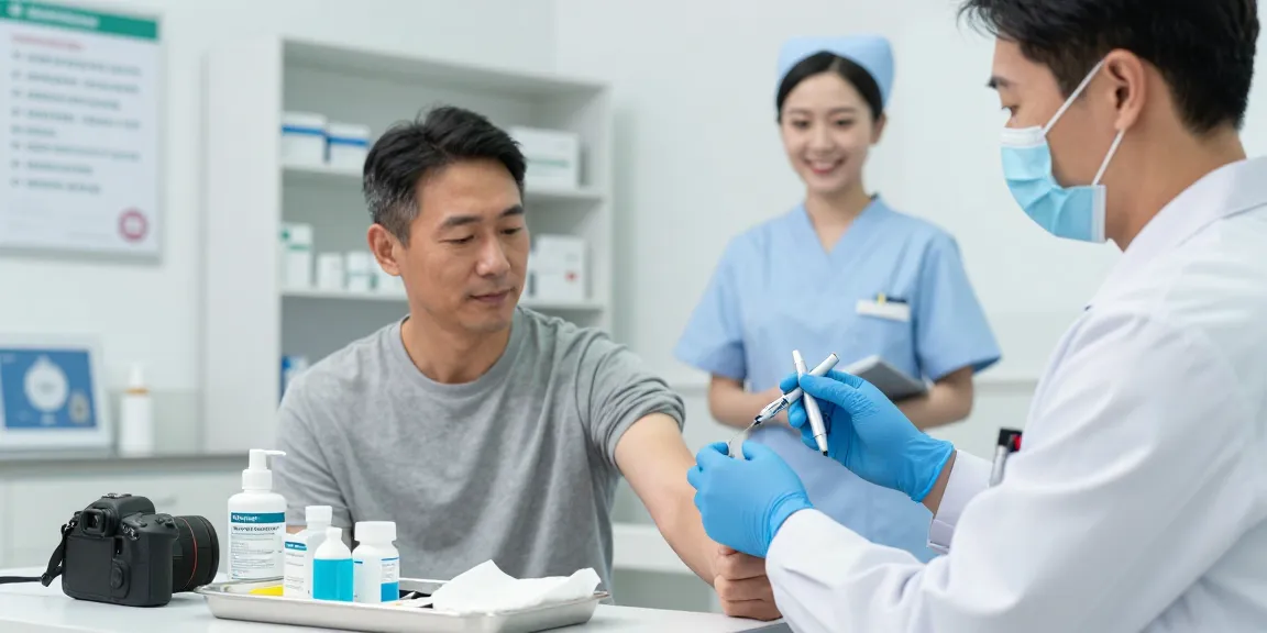 Administering injection with bd ultra fine pen needles in a clinical healthcare setting.