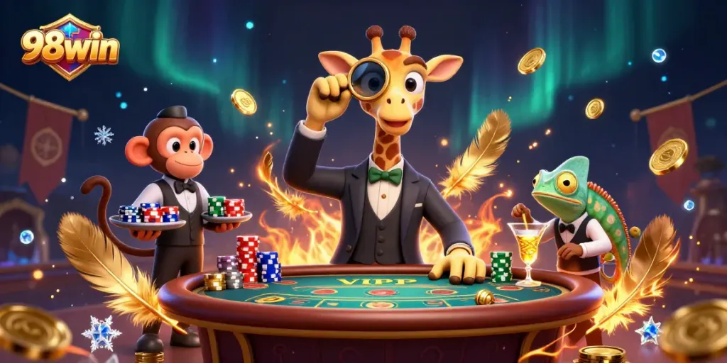 Engage in thrilling gameplay at 98win with a high-roller giraffe and vibrant casino action.